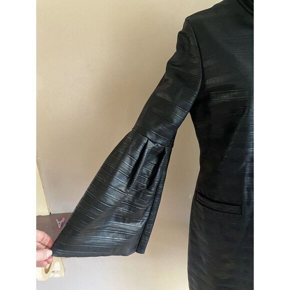 ESCADA Black Coat Size 6, Coated Wool Shiny Trumpet Sleeve Fall Winter Jacket 36 - Picture 11 of 12